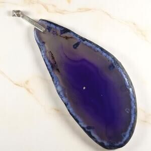 Purple Agate Slice Pendant 2.25" Polished Teardrop Necklace Sterling Bail